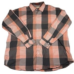 Tommy Bahama Large Block Plaid Button Down Men's 3XL Coral Black GUC Cotton Silk